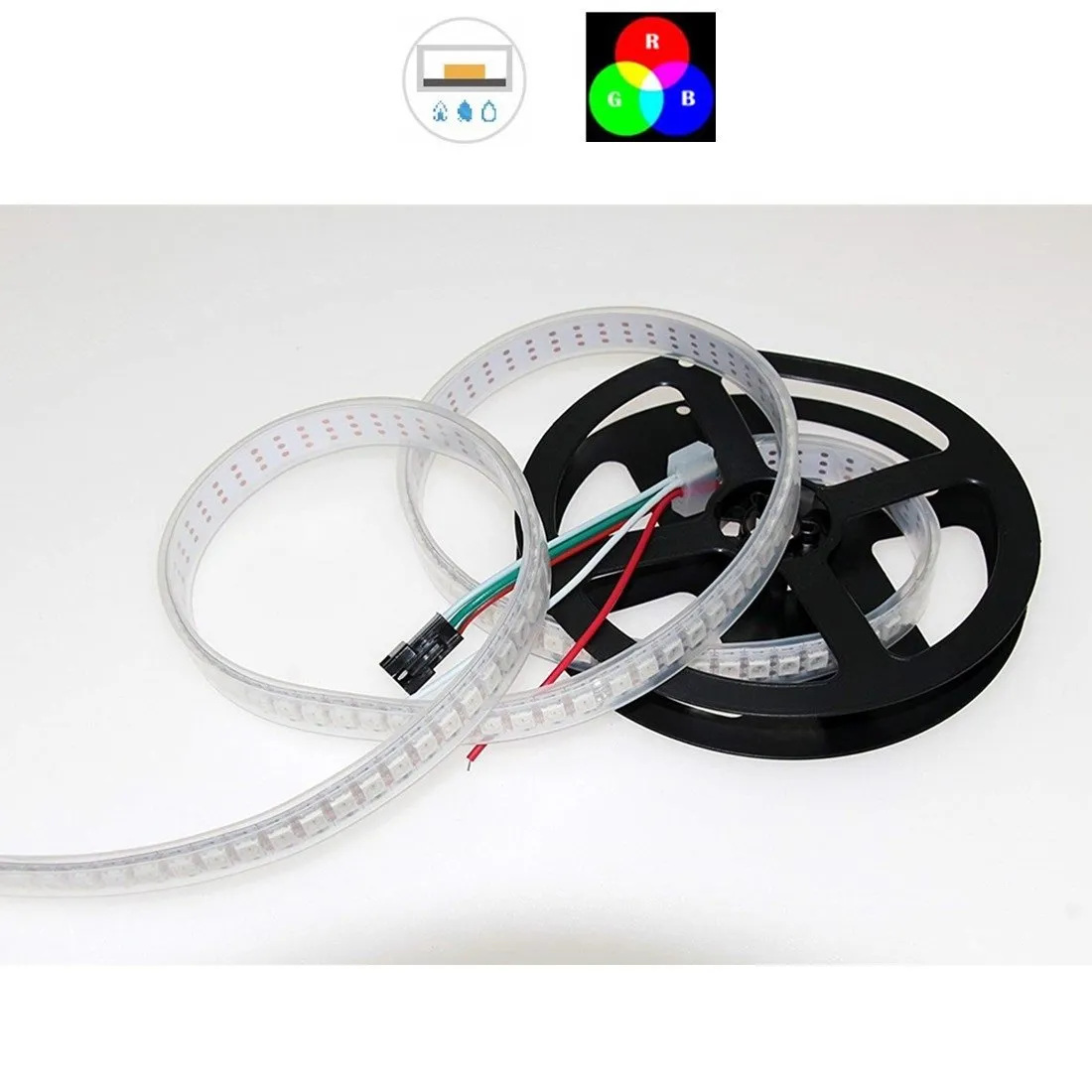 DC 5V SK6812 Individually Addressable LED Strip Light 5050 RGB 6.6 Feet (200cm) 144LED/Meter LED Pixel Flexible Tape White PCB