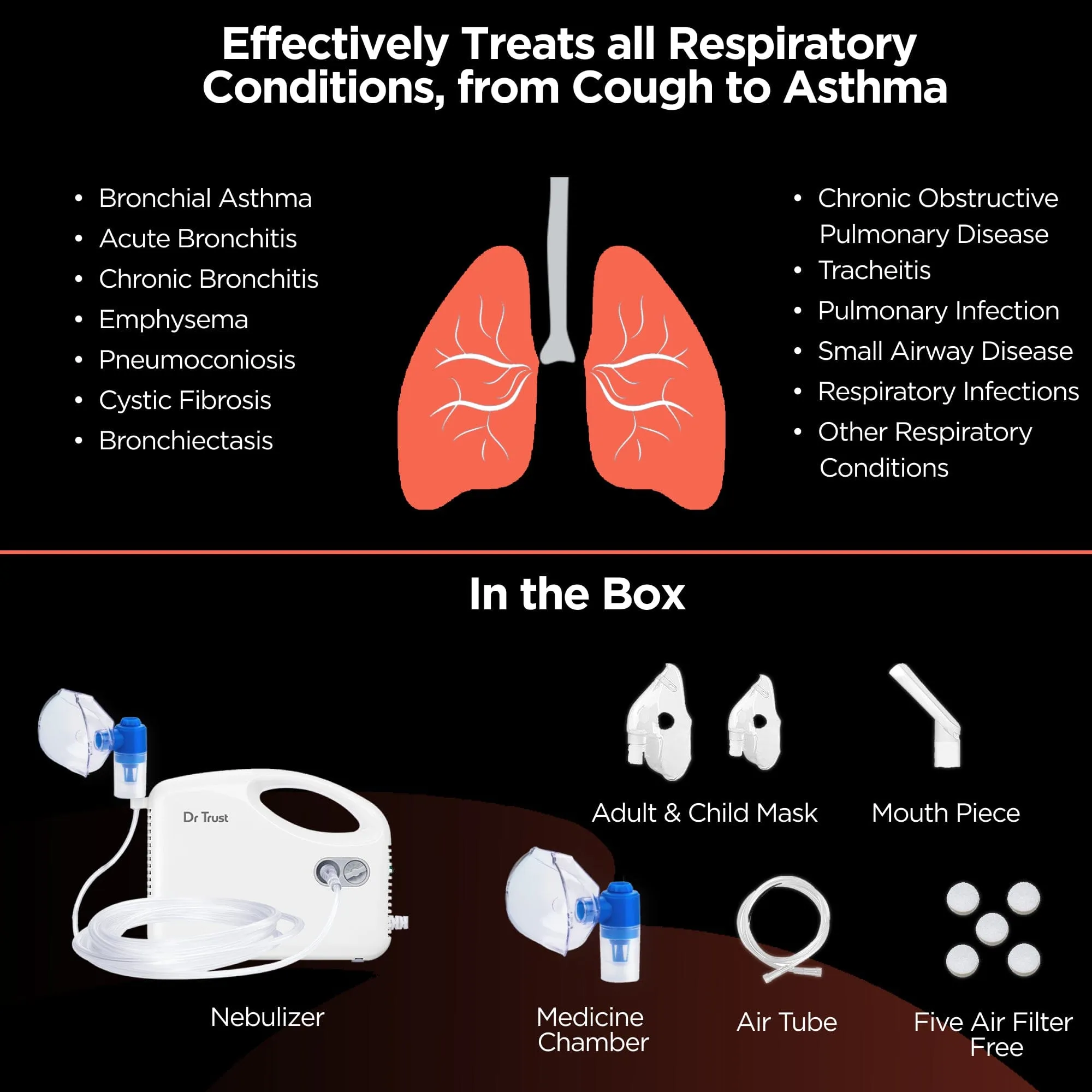 Dr Trust USA Bestest Handyneb Compressor Nebulizer Machine For Kids and Adults for Cold, Cough, Congestion, Allergies, and Respiratory Ailments 401WB