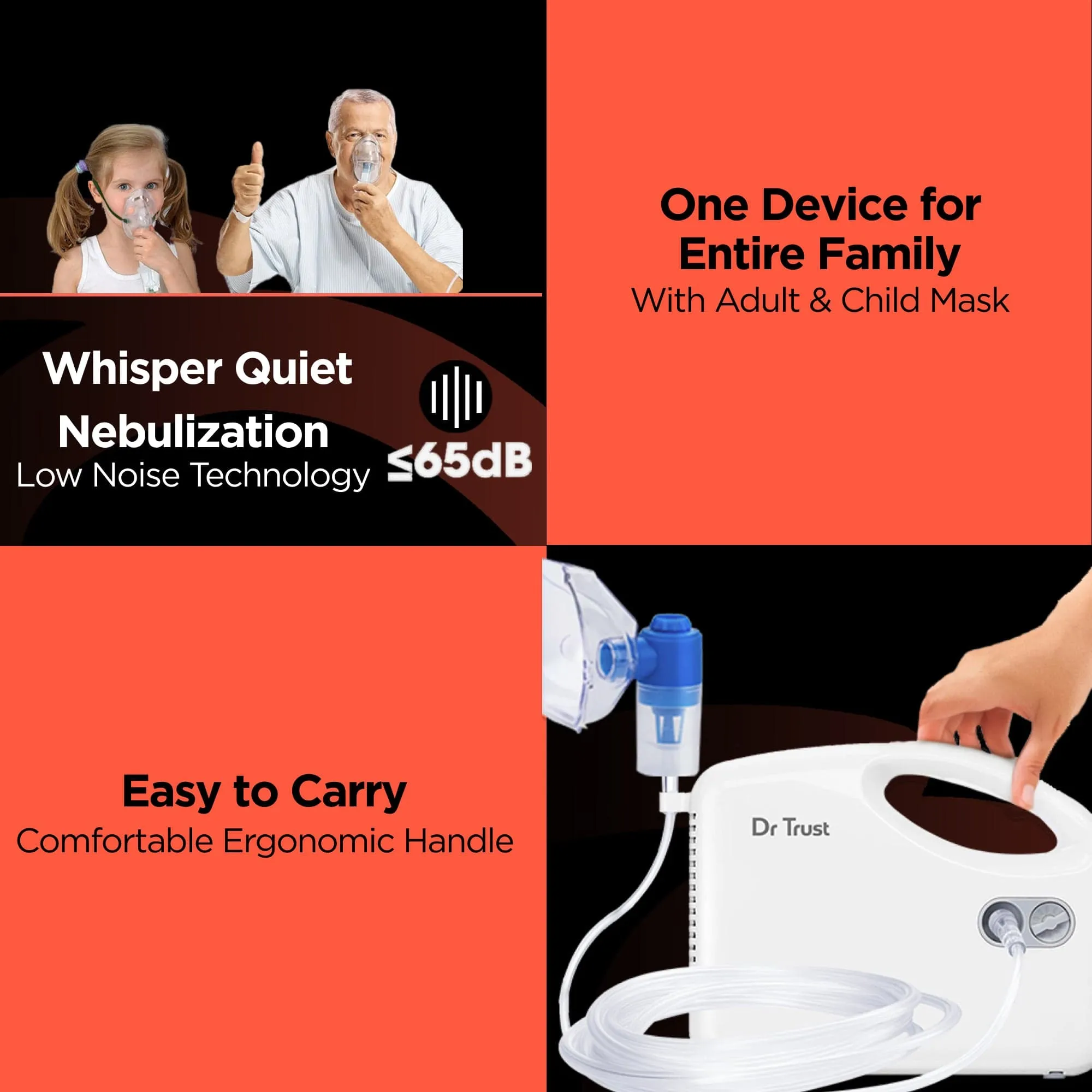 Dr Trust USA Bestest Handyneb Compressor Nebulizer Machine For Kids and Adults for Cold, Cough, Congestion, Allergies, and Respiratory Ailments 401WB