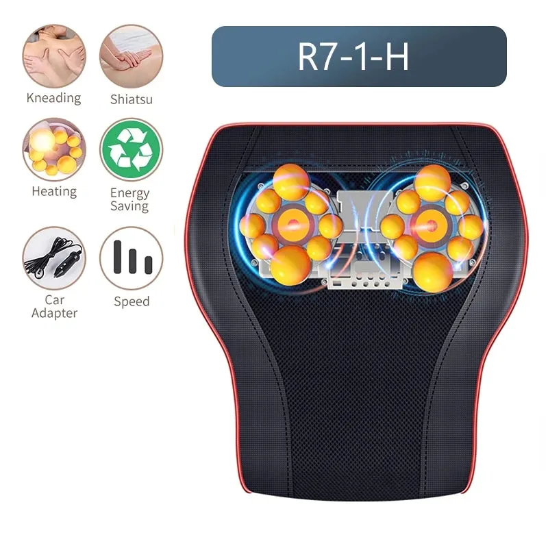 Electric Head, Neck, and Cervical Traction Massager - Heated Vibrating Back Pillow for Car and Home