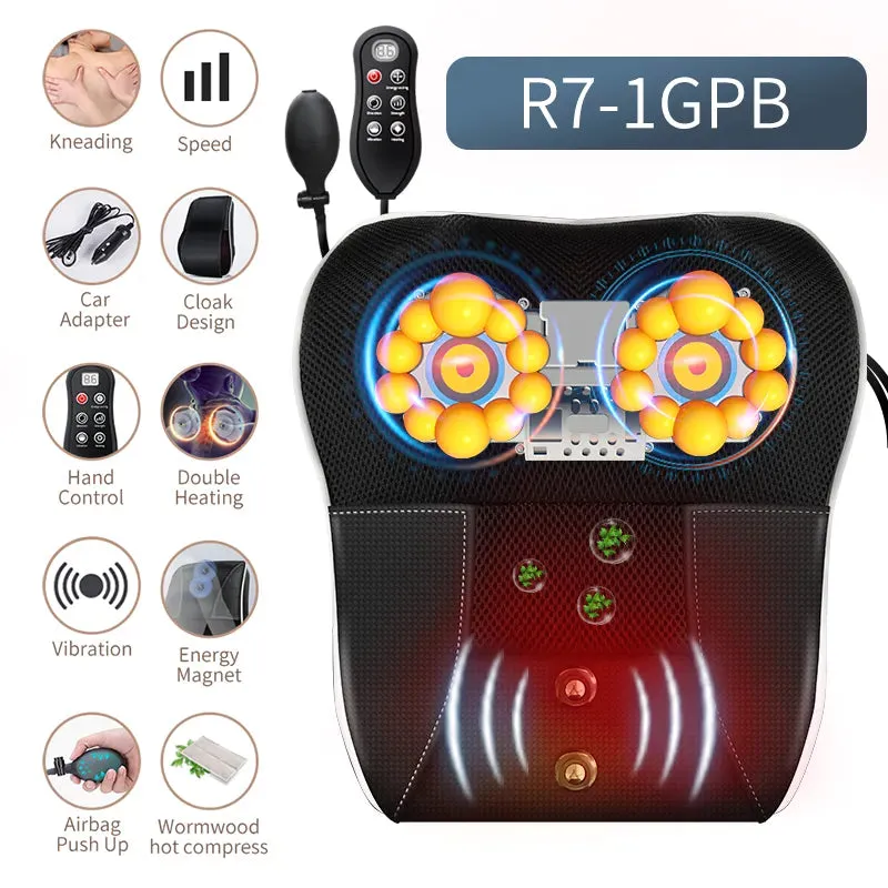 Electric Head, Neck, and Cervical Traction Massager - Heated Vibrating Back Pillow for Car and Home