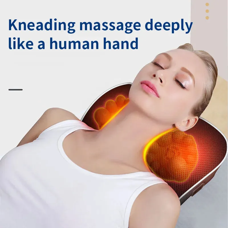 Electric Head, Neck, and Cervical Traction Massager - Heated Vibrating Back Pillow for Car and Home