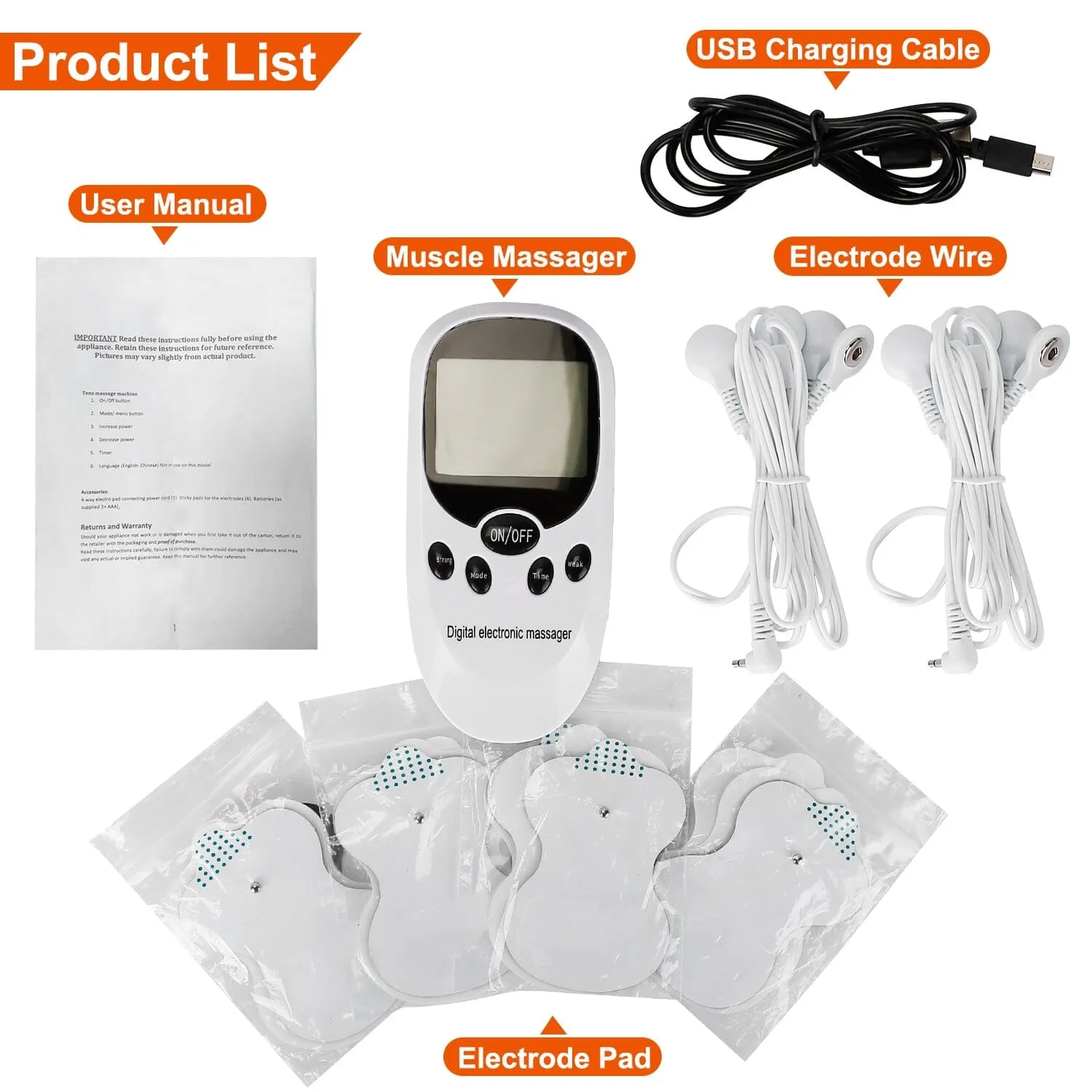 Electric Muscle Stimulator with Electrode Pads Wires