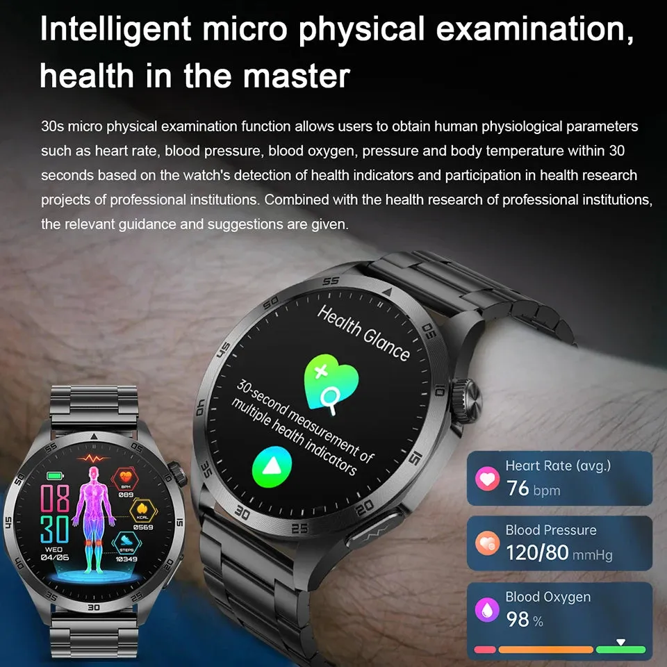 ELEGANCE® HealthMaster Pro Smartwatch ECG PPG Temperature Pulse Physiotherapy Men & Women 466*466 HD Health Management BT Call Sports Waterproof