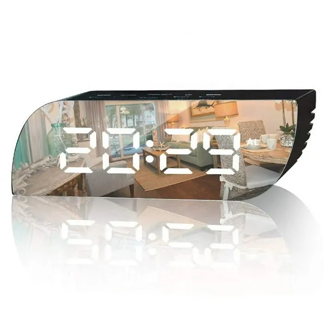 EvoFine Aesthetic Digital Alarm Clock Mirror Surface Large LED Digits Display with Dimmer Night Mood