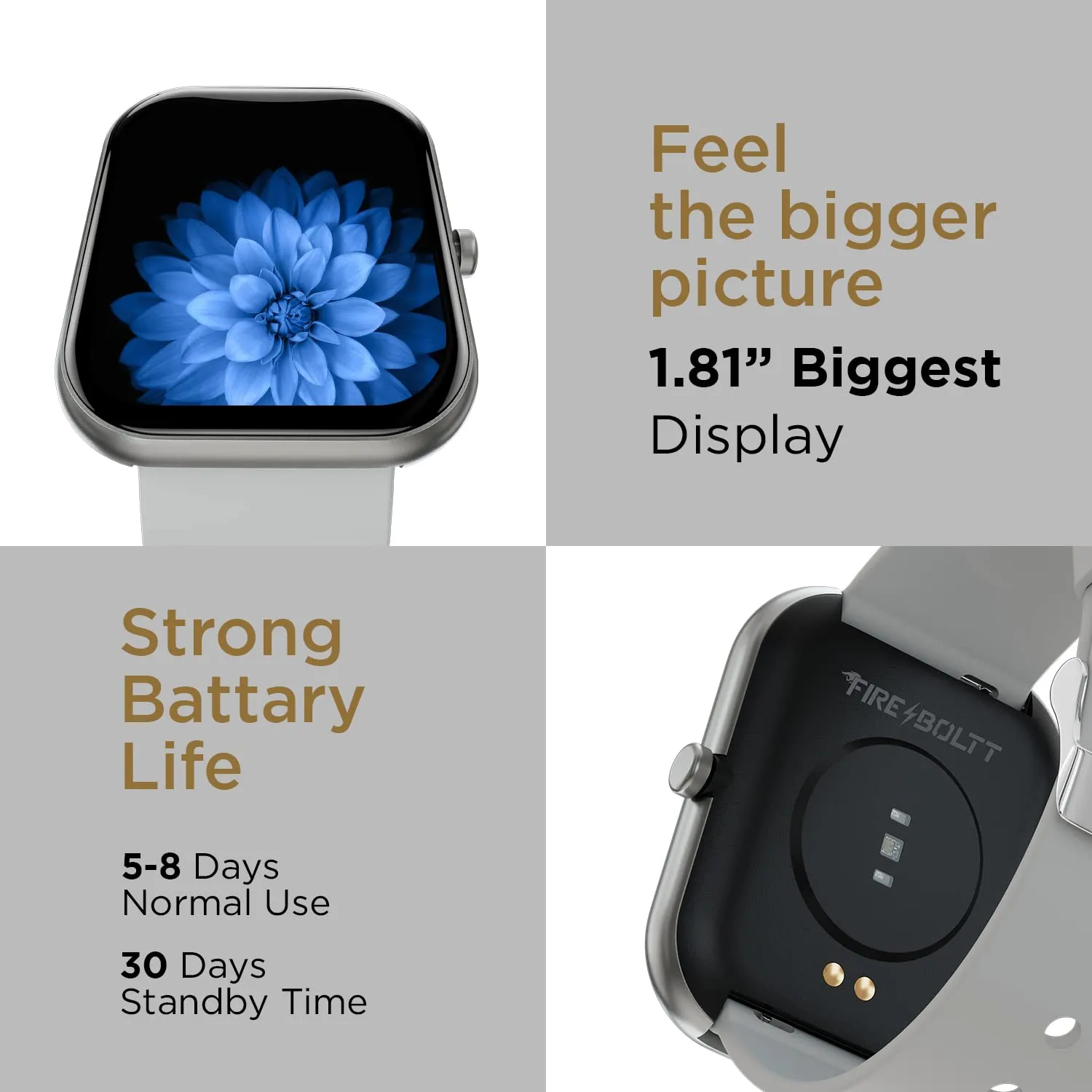 Fire-Boltt Dazzle BSW037  1.83" Smartwatch Full Touch Largest Borderless Display & 60 Sports Modes  Silver