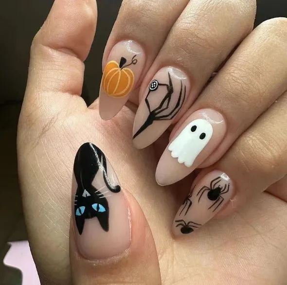 Flytonn-Halloween Nails 24Pcs Clown Grim Reaper Mask Man False Nails Halloween dark horror weird Tomie Press on Nails For Women and Girls Holiday Gifts