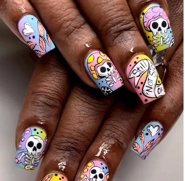Flytonn-Halloween Nails 24Pcs Clown Grim Reaper Mask Man False Nails Halloween dark horror weird Tomie Press on Nails For Women and Girls Holiday Gifts