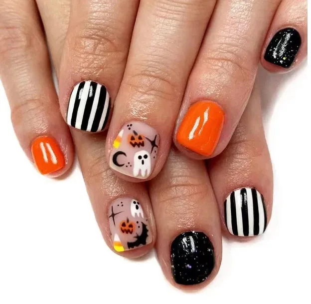 Flytonn-Halloween Nails 24Pcs Clown Grim Reaper Mask Man False Nails Halloween dark horror weird Tomie Press on Nails For Women and Girls Holiday Gifts