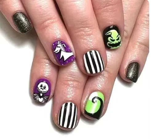 Flytonn-Halloween Nails 24Pcs Clown Grim Reaper Mask Man False Nails Halloween dark horror weird Tomie Press on Nails For Women and Girls Holiday Gifts