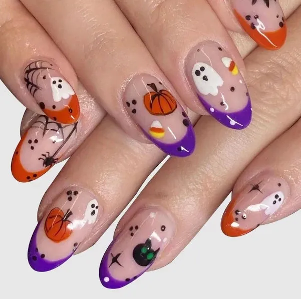 Flytonn-Halloween Nails 24Pcs Clown Grim Reaper Mask Man False Nails Halloween dark horror weird Tomie Press on Nails For Women and Girls Holiday Gifts