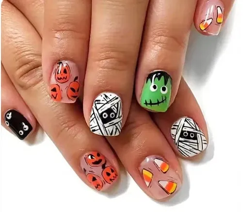 Flytonn-Halloween Nails 24Pcs Clown Grim Reaper Mask Man False Nails Halloween dark horror weird Tomie Press on Nails For Women and Girls Holiday Gifts