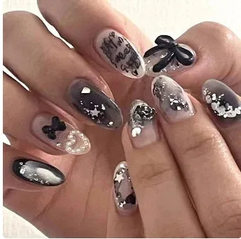 Flytonn-Halloween Nails 24Pcs Clown Grim Reaper Mask Man False Nails Halloween dark horror weird Tomie Press on Nails For Women and Girls Holiday Gifts