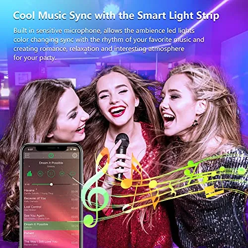 FONEWE LED Lights for Bedroom 50FT Music Sync LED Light Strips Color Changing LED Strip Lights with APP Control
