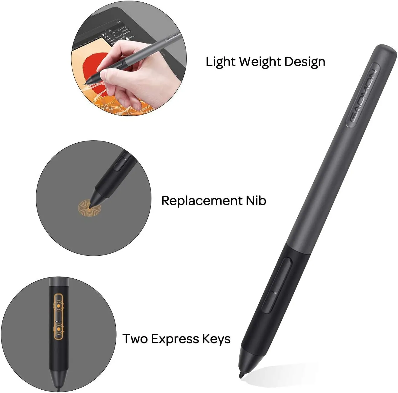 GAOMON Artpaint AP50 Battery-Free Stylus with 8192 Levels Pen Pressure Only for PD1161/PD1561 /PD156 Pro Pen Display