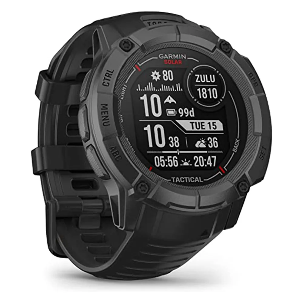 Garmin Instinct 2X Black Tactical Edition Built-in Flashlight Ballistics Calculator Solar Charging Capability Rugged GPS Smartwatch - 010-02805-13
