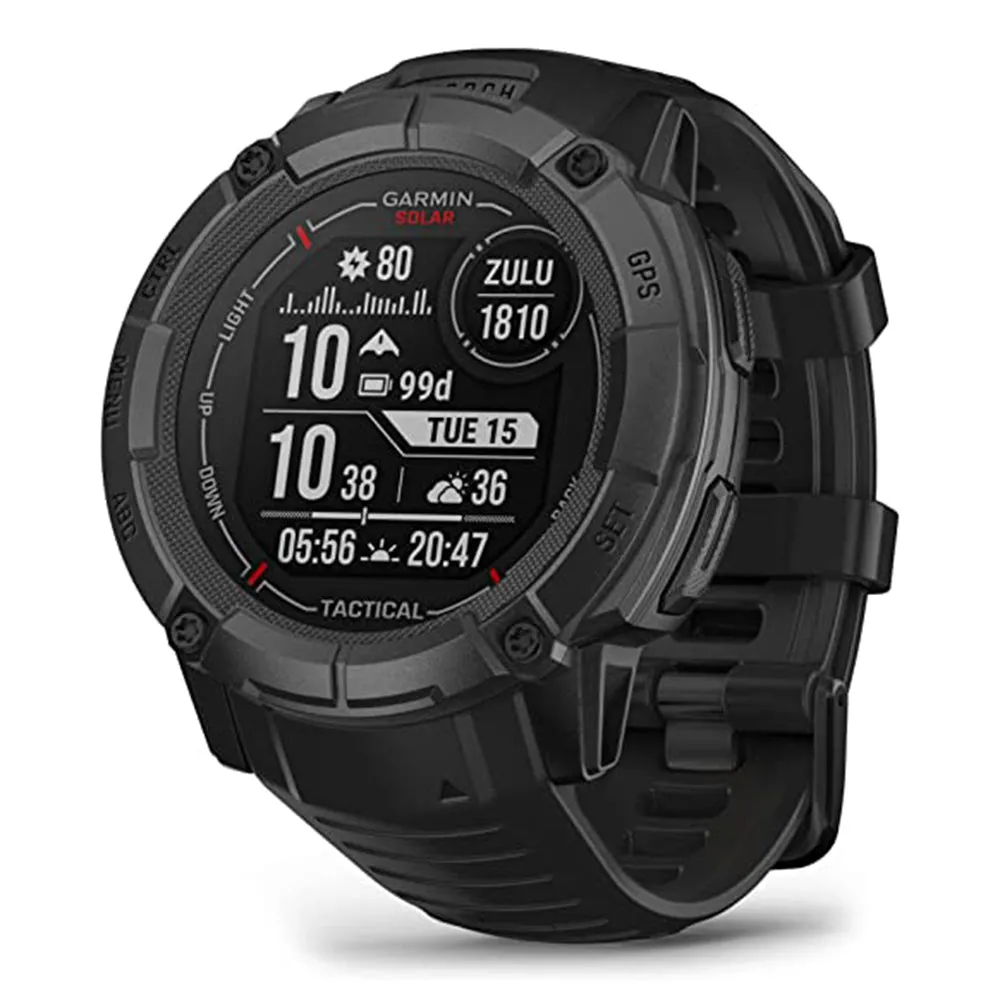 Garmin Instinct 2X Black Tactical Edition Built-in Flashlight Ballistics Calculator Solar Charging Capability Rugged GPS Smartwatch - 010-02805-13