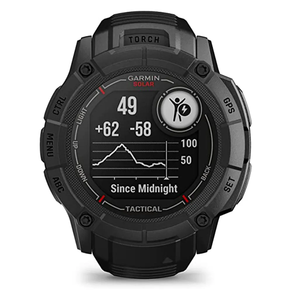 Garmin Instinct 2X Black Tactical Edition Built-in Flashlight Ballistics Calculator Solar Charging Capability Rugged GPS Smartwatch - 010-02805-13