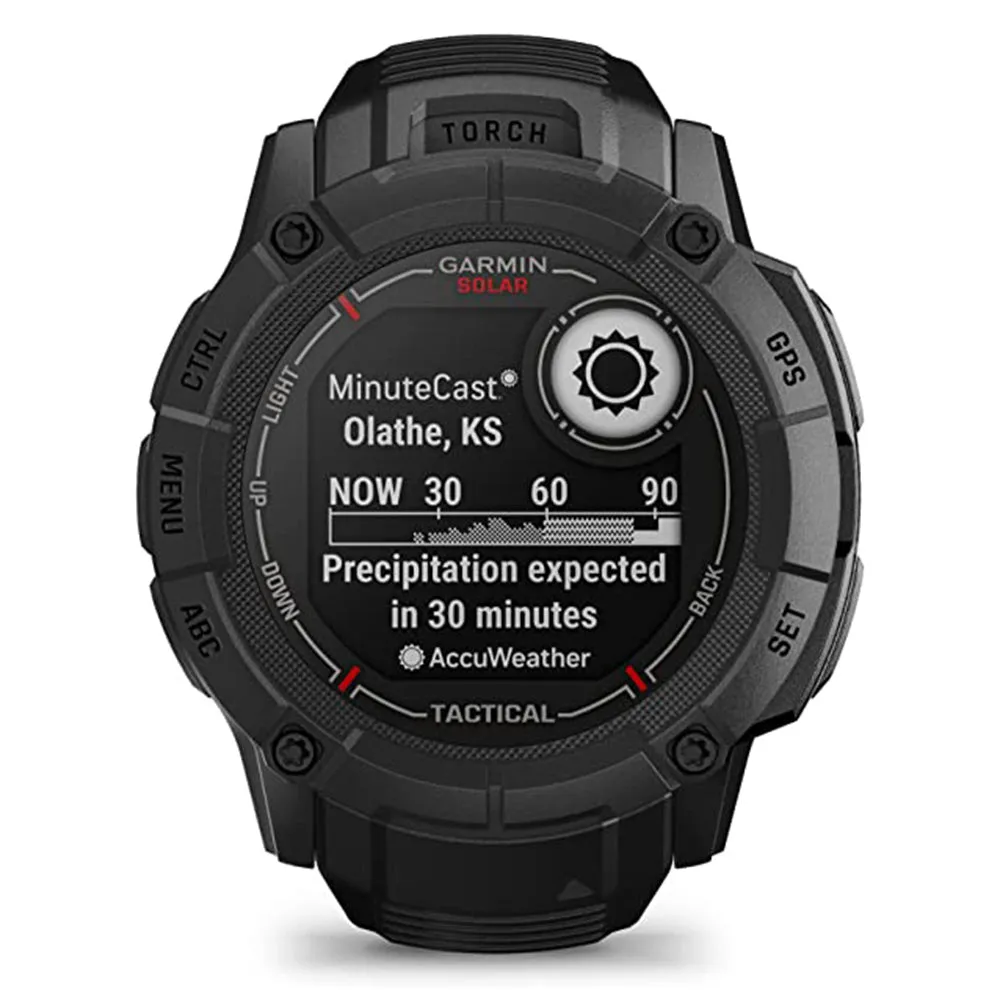 Garmin Instinct 2X Black Tactical Edition Built-in Flashlight Ballistics Calculator Solar Charging Capability Rugged GPS Smartwatch - 010-02805-13
