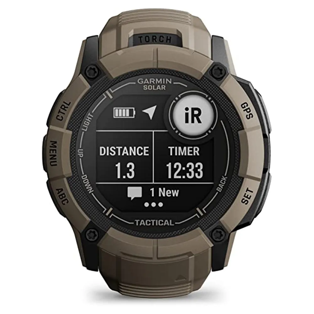 Garmin Instinct 2X Coyote Tan Tactical Edition Built-in Flashlight Solar Charging Capability Rugged GPS Smartwatch - 010-02805-12