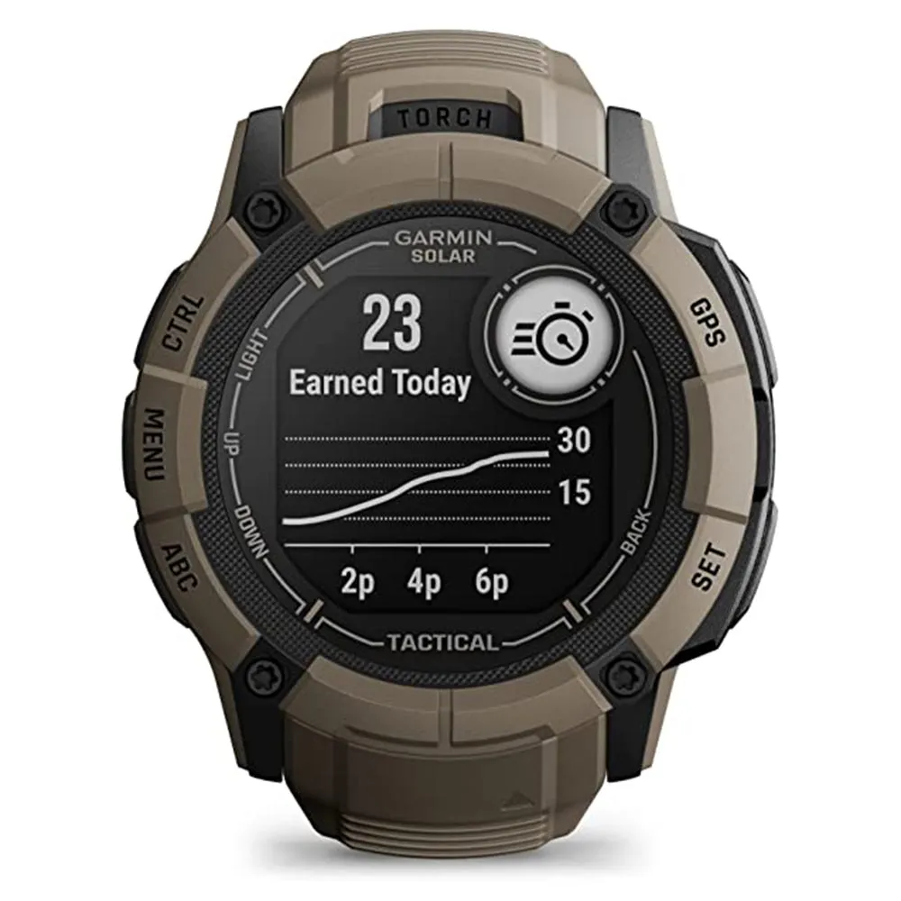 Garmin Instinct 2X Coyote Tan Tactical Edition Built-in Flashlight Solar Charging Capability Rugged GPS Smartwatch - 010-02805-12