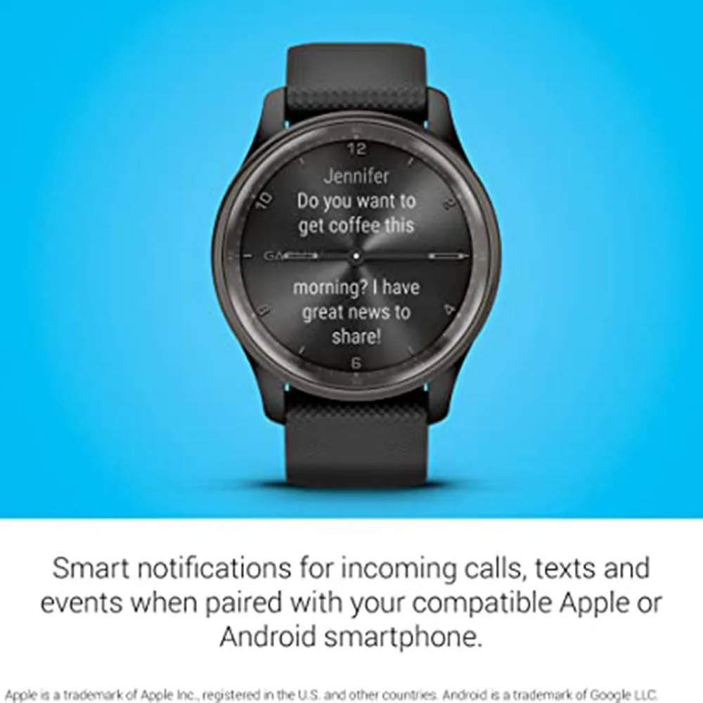 Garmin vivomove Trend Black Dial Long-Lasting Battery Life Dynamic Watch Hands and Touchscreen Display Stylish Hybrid Smartwatch - 010-02665-00