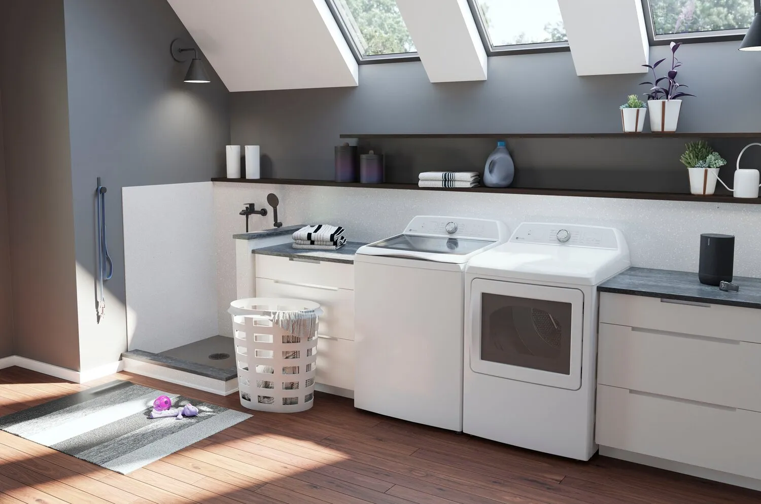 GE Profile 5.8 Cu. Ft. Top-Load Washer and 7.4 Cu. Ft. Electric Dryer -PTW600BSRWS/PTD60EBMRWS