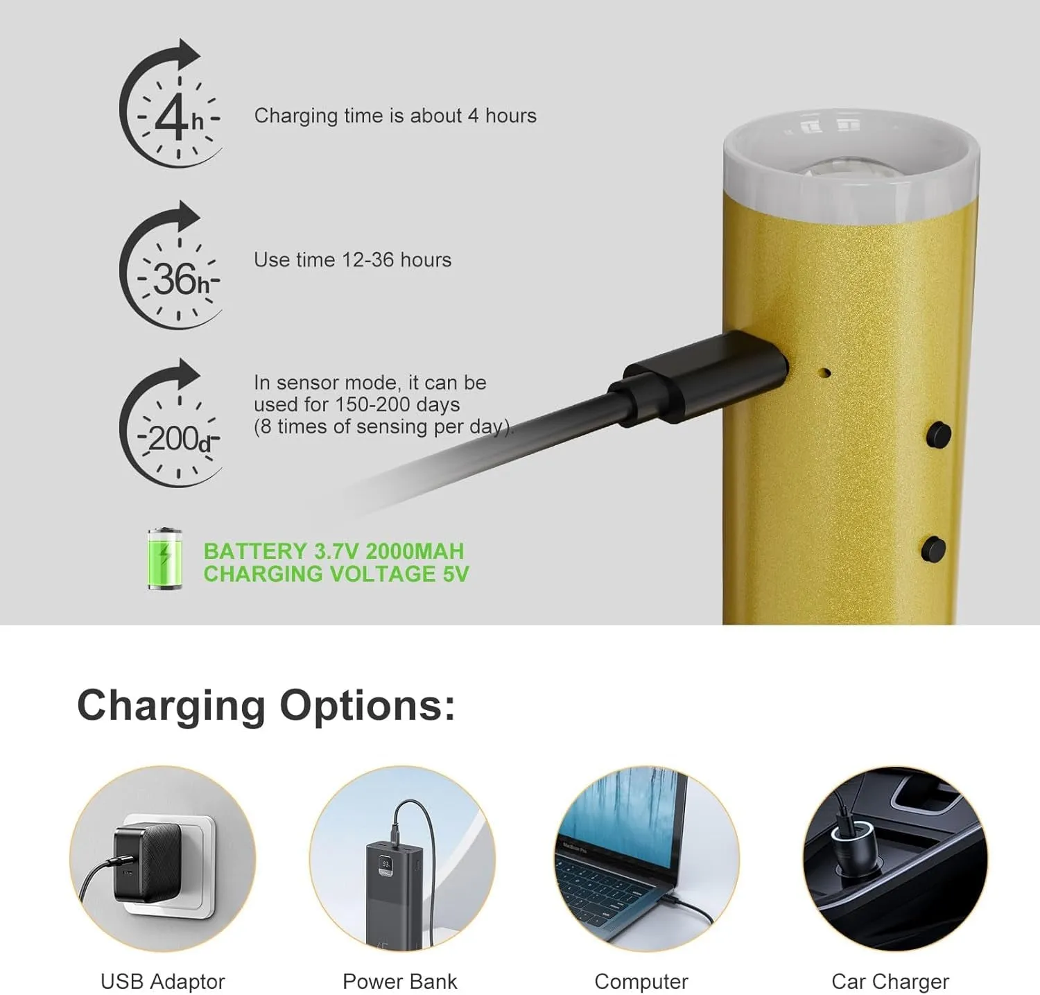 Gold Battery Operated Wall Light with Motion Sensor, LED Wall Light Adjustable 3 Colours & Dimmable Flashlight, Cordless Rechargeable Wall Lamp for Bedside Hallway Power Cut, (Single)