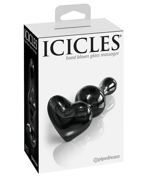 Icicles No 74 Beaded Heart Shaped Glass Anal Plug - Black