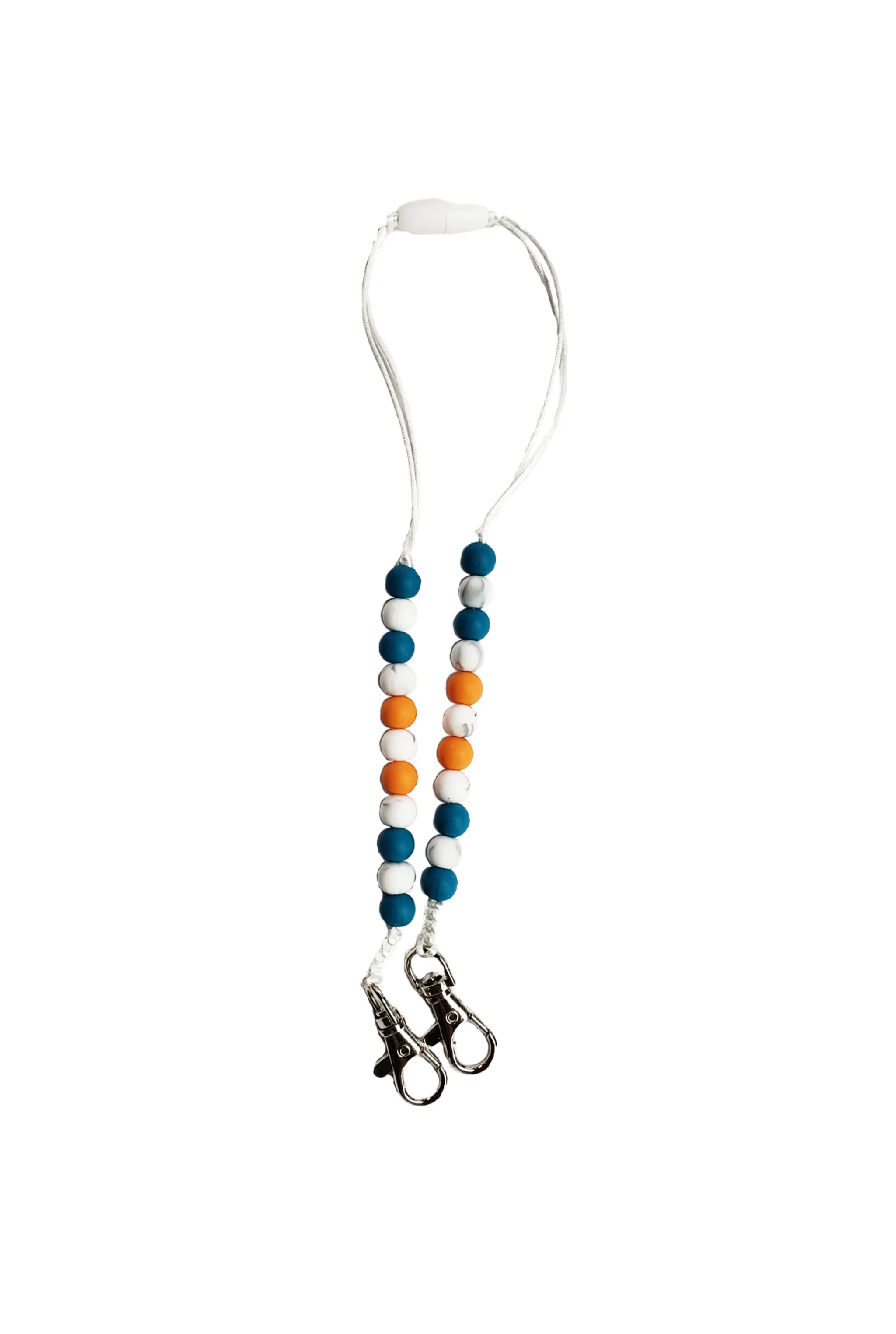 KID'S BEADED MASK LANYARD - TEAL & ORANGE