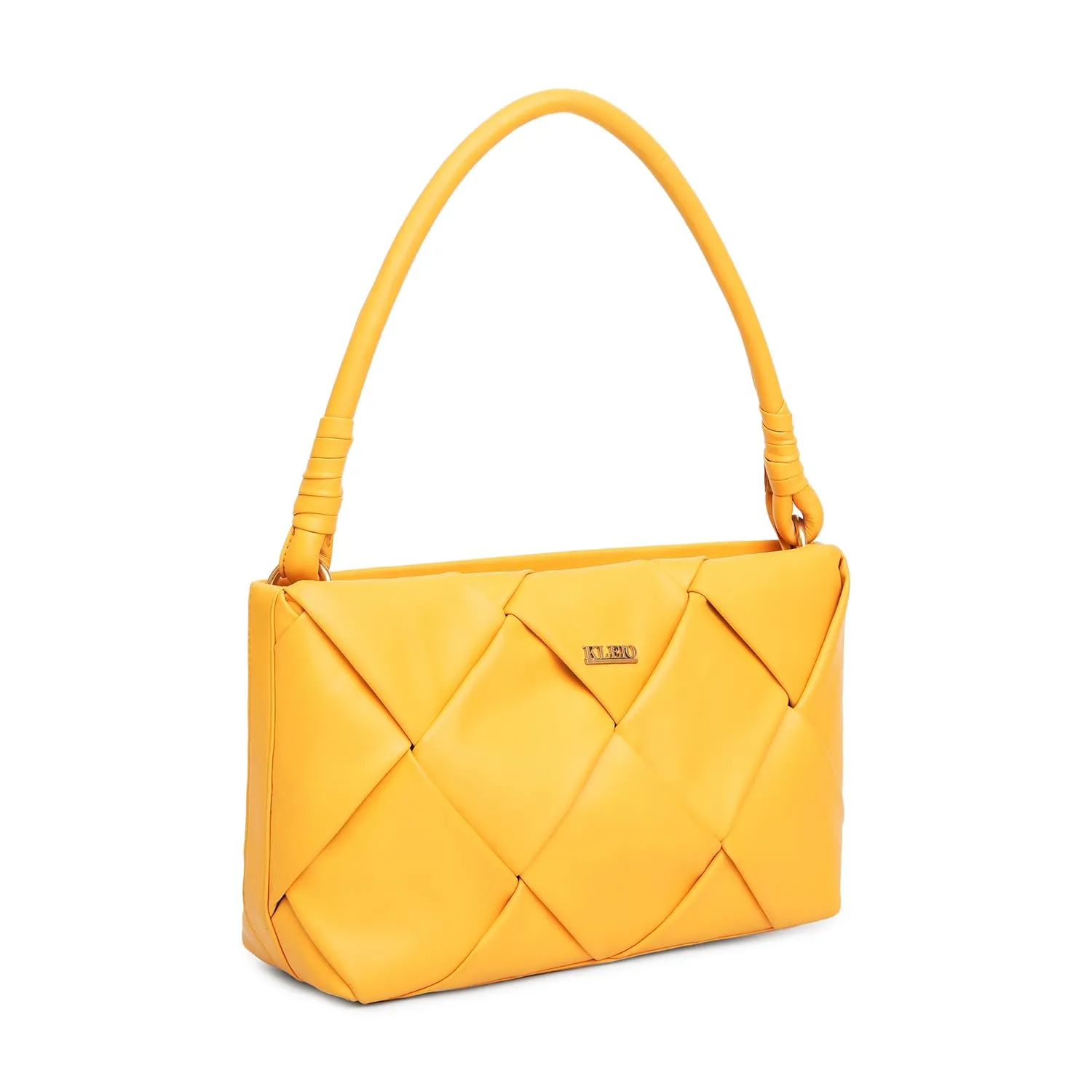 KLEIO Vegan Leather Weaved Shoulder Bag for Women with Zip Closure (Mustard) | Water-resistant Shoulder Hand Bag for Girls | Ladies Bag for Everyday Use | Suitable for Parties, Travel & College