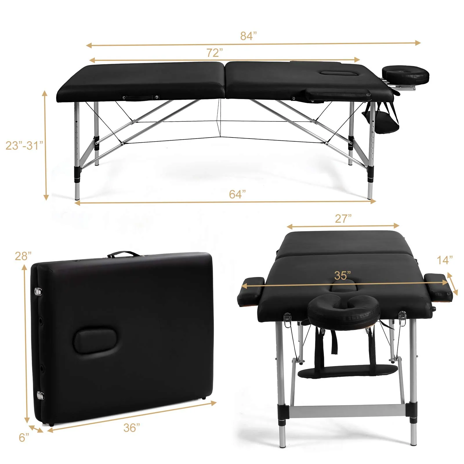 KOMFOTT 2 Folding Portable Massage Table, Aluminum Frame & Height Adjustable