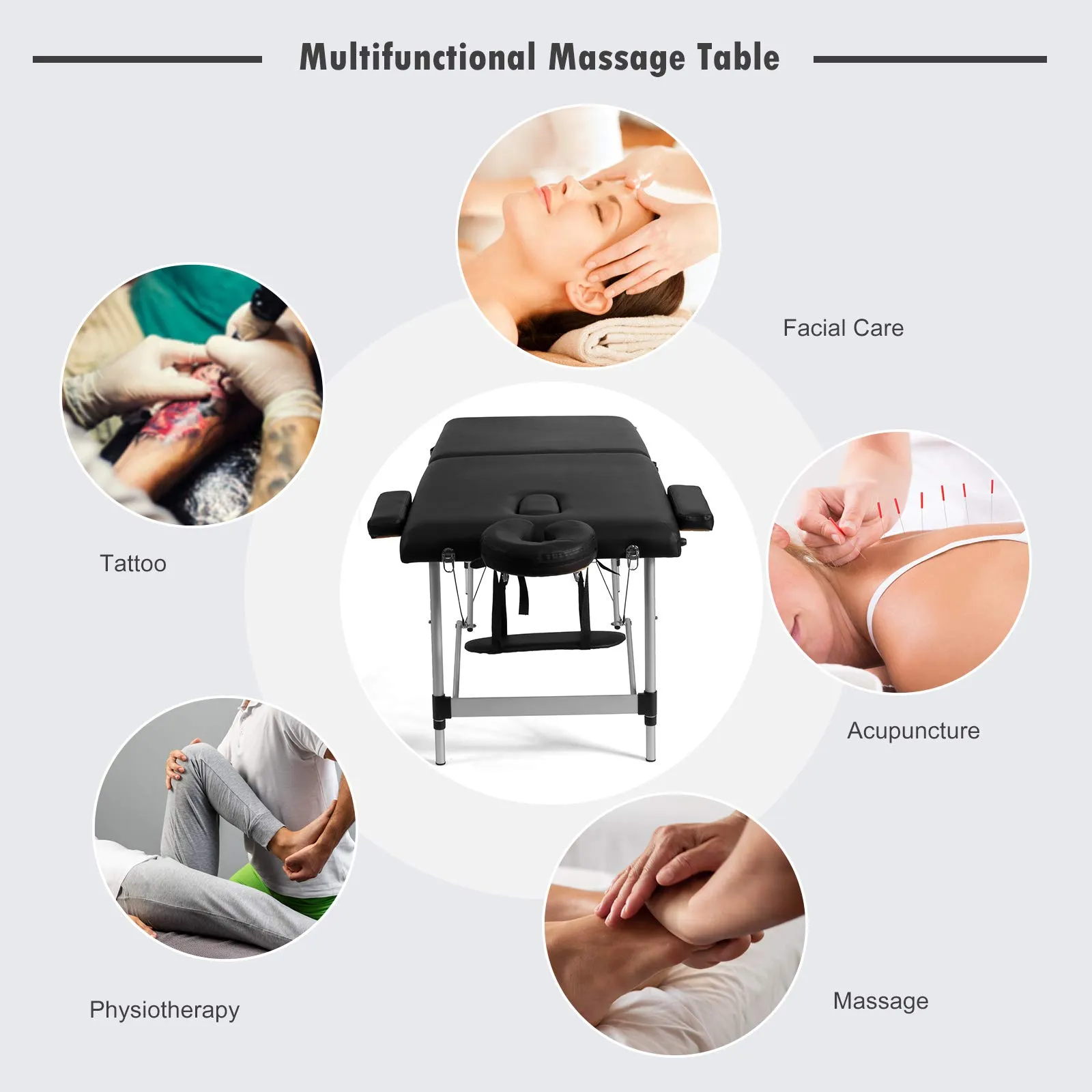 KOMFOTT 2 Folding Portable Massage Table, Aluminum Frame & Height Adjustable