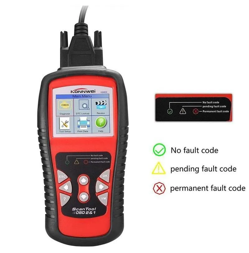 Konnwei KW830 EOBD OBD OBDII Scanner Reader Car Vehicles Diagnostic Tool Detector