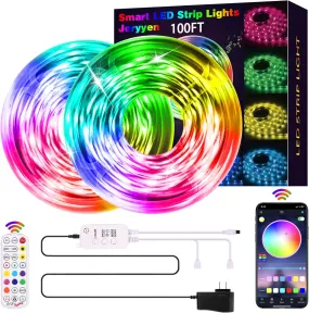 Led Strip Lights 100Ft RGB Led Light Smart Led Strips Smart Led Lights Strip Music Sync Color Changing Lights with Remote and App Control Led Lights for Bedroom Tv Home Party Decoration