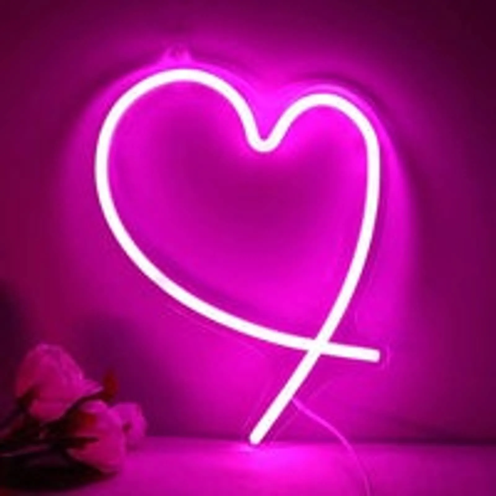 Lovely Bright Pink Unique Shaped Heart LED Night Light Room Wall Decoration
