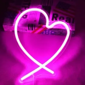 Lovely Bright Pink Unique Shaped Heart LED Night Light Room Wall Decoration
