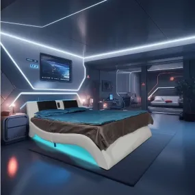 LovelyRLovely Faux Leather LED Platform Smart Bed Frame