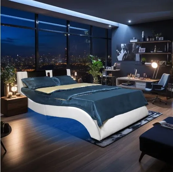 LovelyRLovely Faux Leather LED Platform Smart Bed Frame