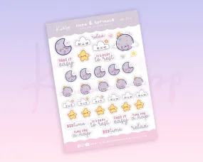 Luna & Sprinkle Bedtime Sticker Sheet | Cute Sleep & Relaxation Planner Stickers | A6 Pastel Deco | MS 005
