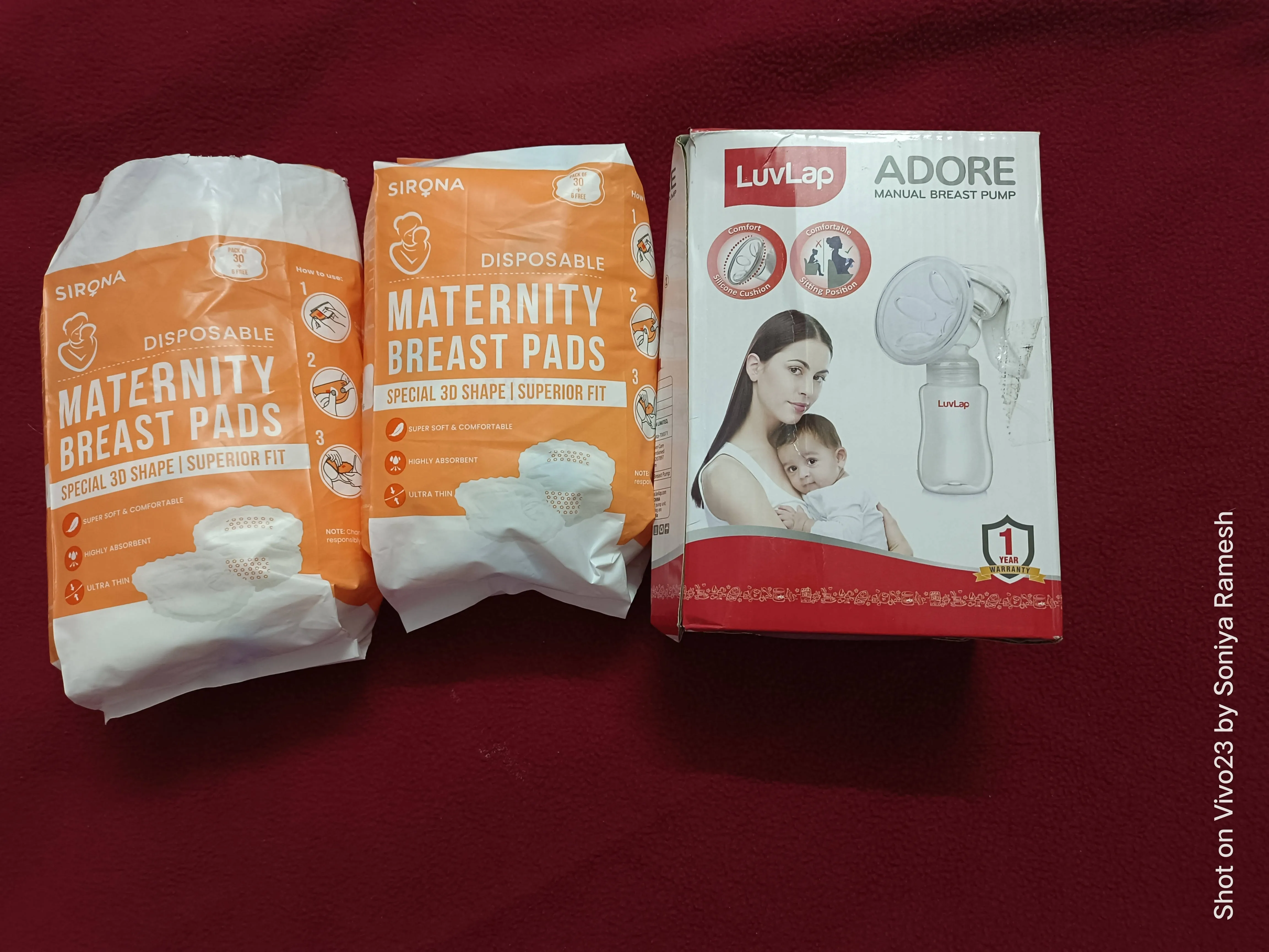 LUVLAP  ADORE  Manual Breast Pump and SIRONA  Breast Pads