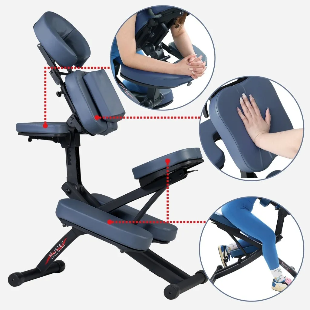 Master Massage® Rio Portable Massage Chair Light weight Strong Deluxe Adjustable Storable with Luggage Style Carrying Case, Royal Blue