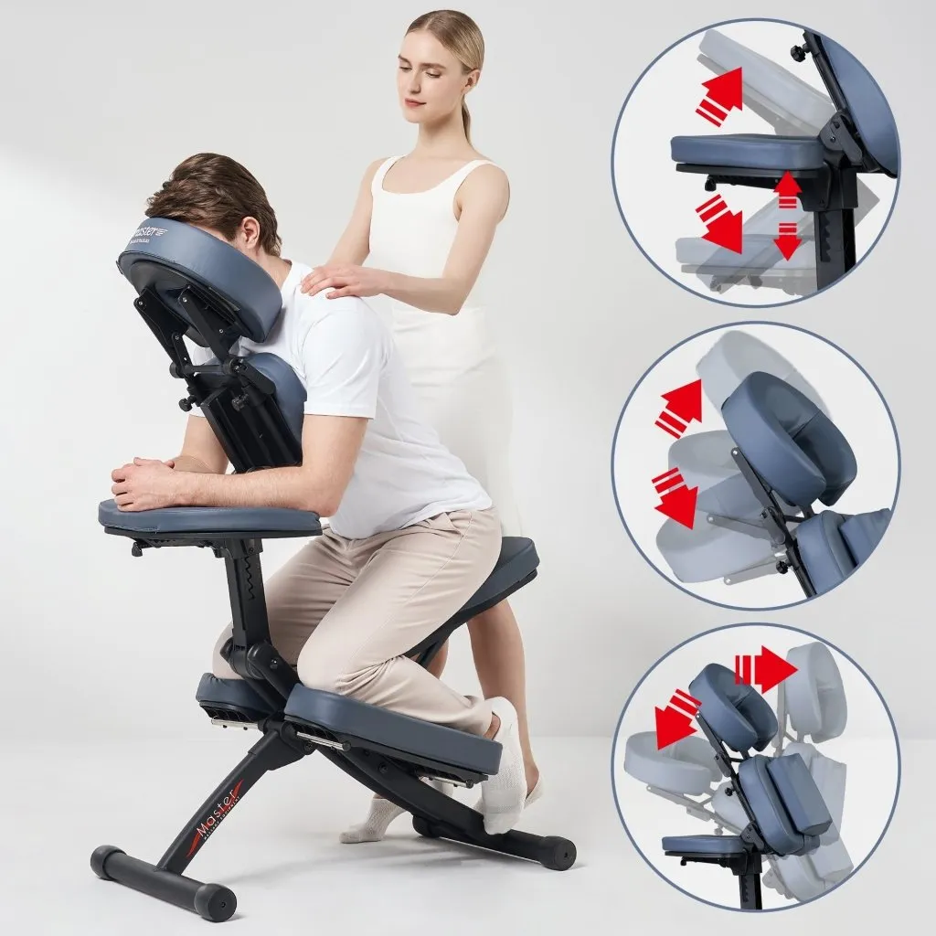Master Massage® Rio Portable Massage Chair Light weight Strong Deluxe Adjustable Storable with Luggage Style Carrying Case, Royal Blue