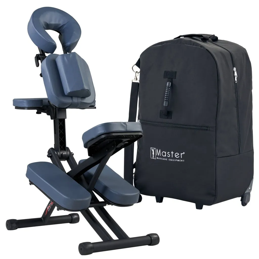 Master Massage® Rio Portable Massage Chair Light weight Strong Deluxe Adjustable Storable with Luggage Style Carrying Case, Royal Blue