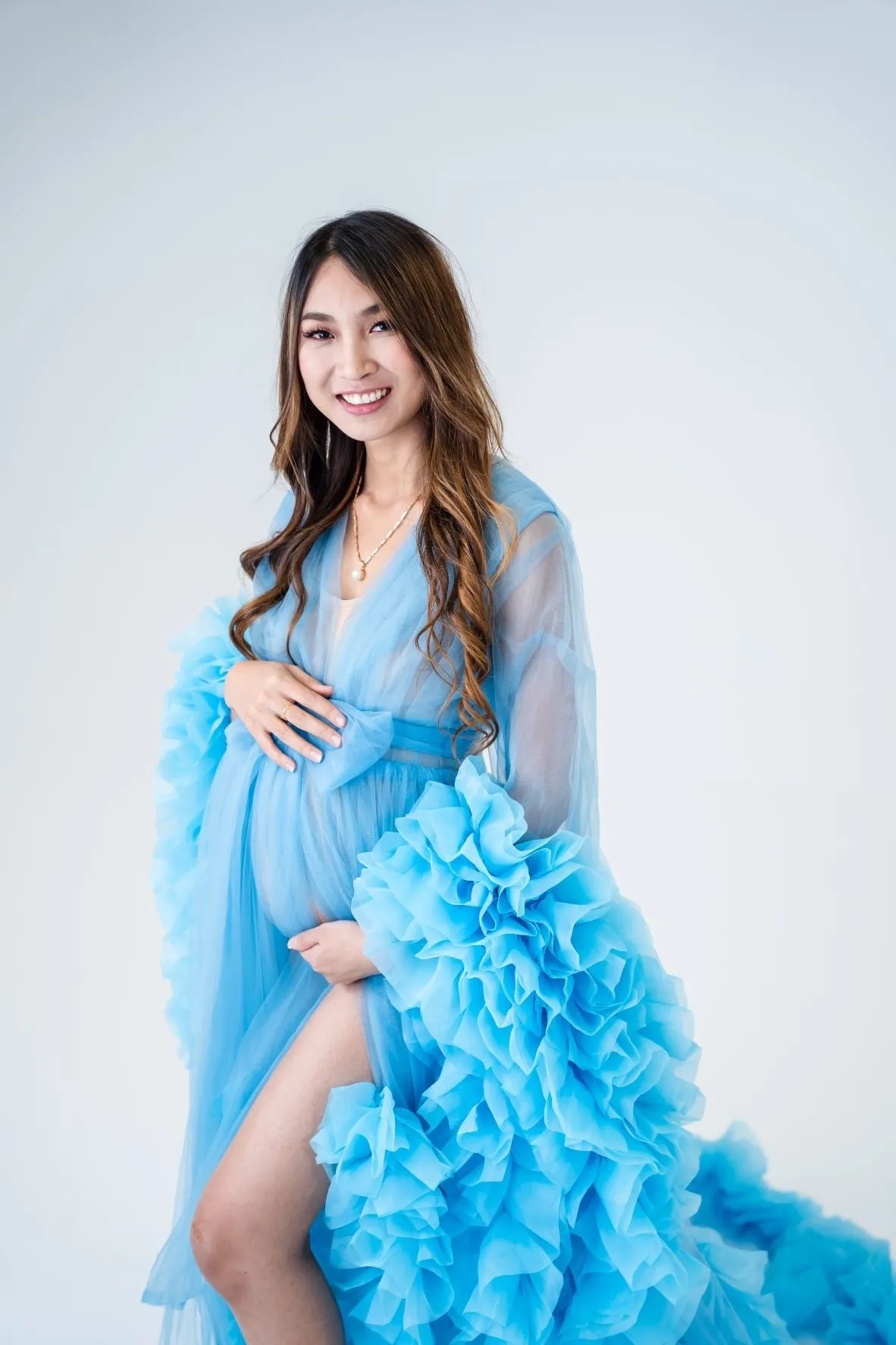 Maternity Photoshoot Dresses - Blue Tulle Robe - Lola
