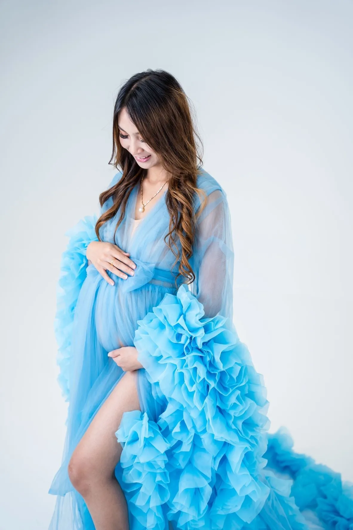 Maternity Photoshoot Dresses - Blue Tulle Robe - Lola