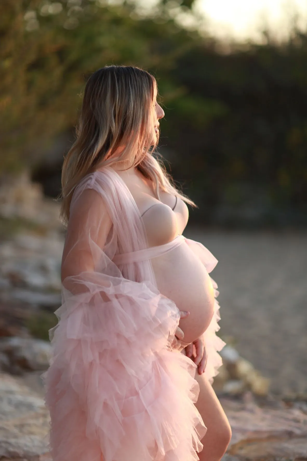 Maternity Photoshoot Dresses - Blush Pink Tulle Robe - Sophie