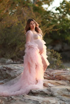 Maternity Photoshoot Dresses - Blush Pink Tulle Robe - Sophie