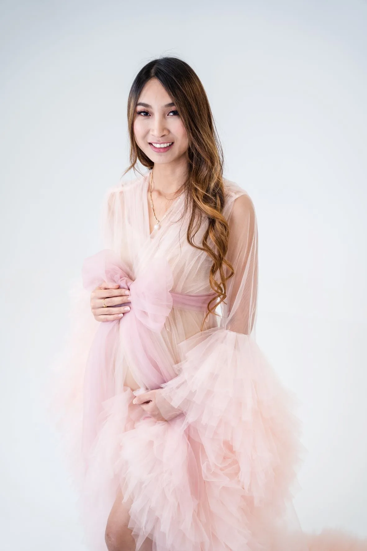 Maternity Photoshoot Dresses - Blush Pink Tulle Robe - Sophie