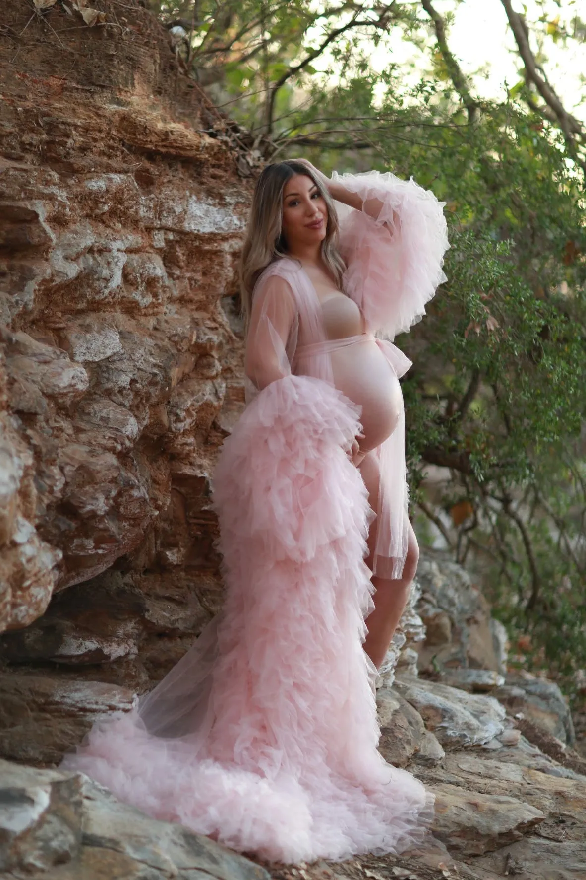 Maternity Photoshoot Dresses - Blush Pink Tulle Robe - Sophie